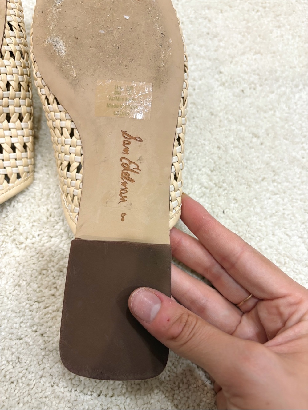 Sam Edelman Leona Eggshell Cream Woven Square-Toe Flat Mule Size 8 - Picture 6 of 6